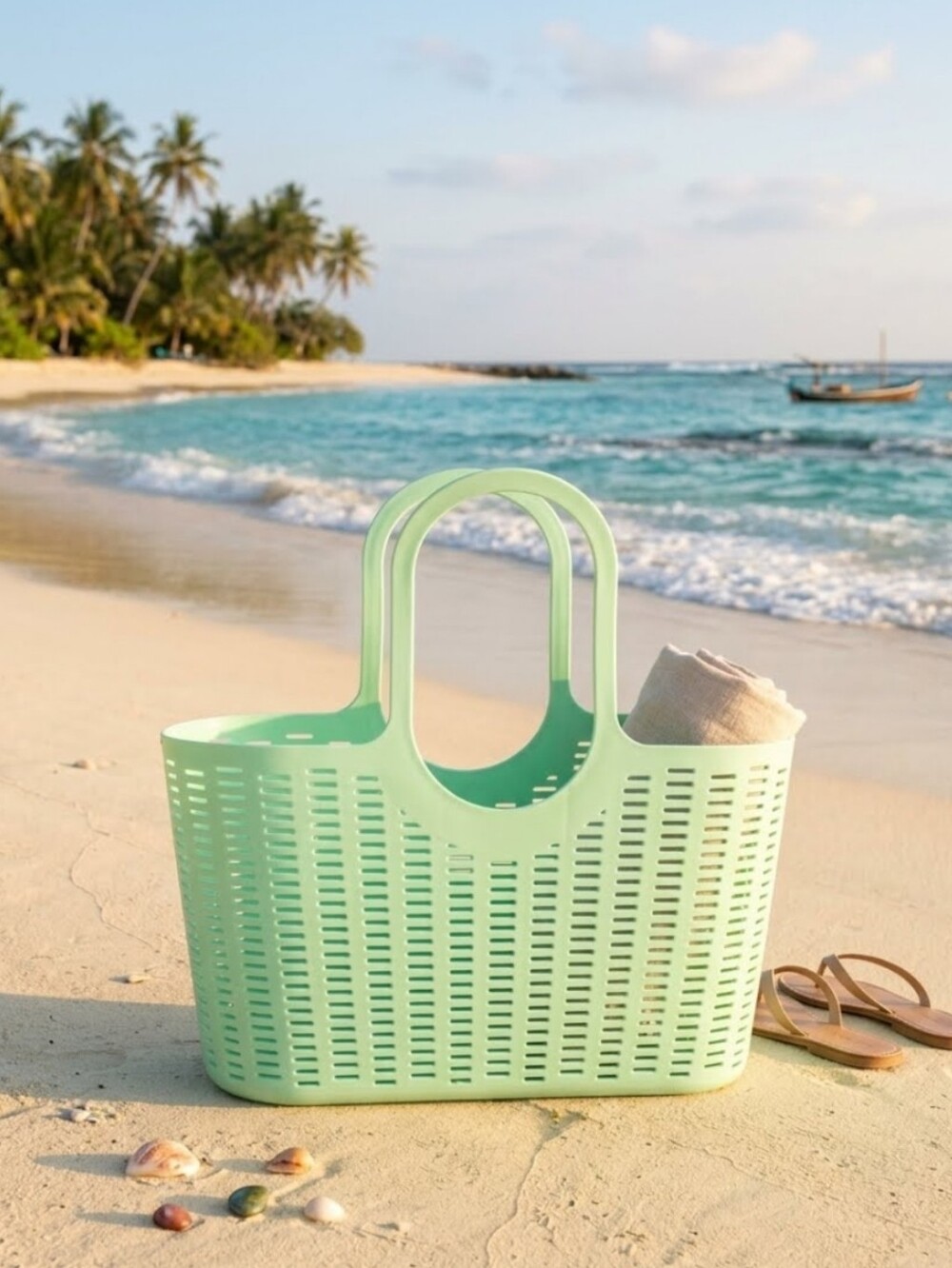 Basketweave Plastic Beach Tote Bag NEW